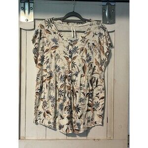 Anthropologie Button Blouse Womens Large Floral Short Sleeve Boho